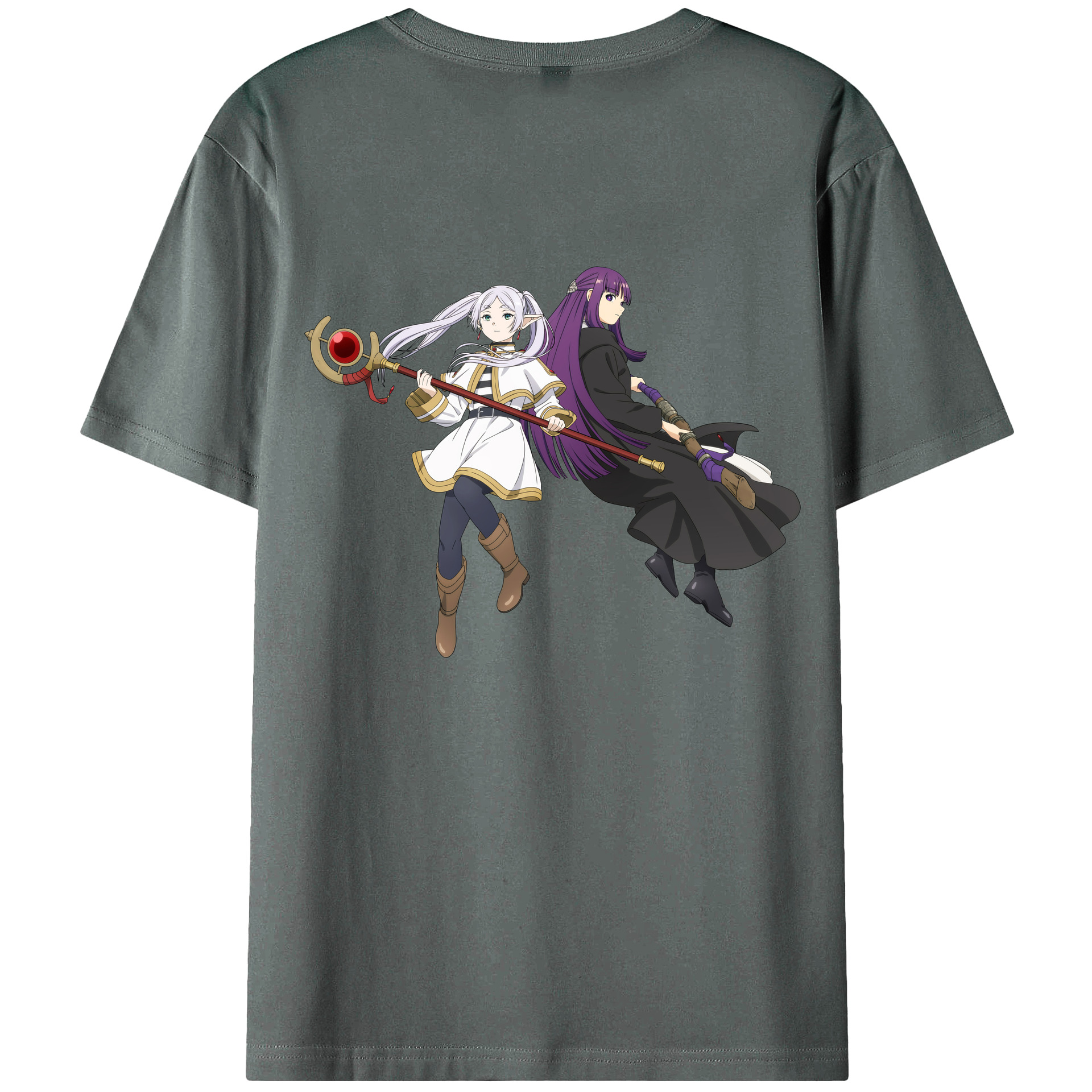 （画像用） 葬送のフリーレン Frieren 綿100％ メンズ半袖Tシャツ（バックプリント） 通気性